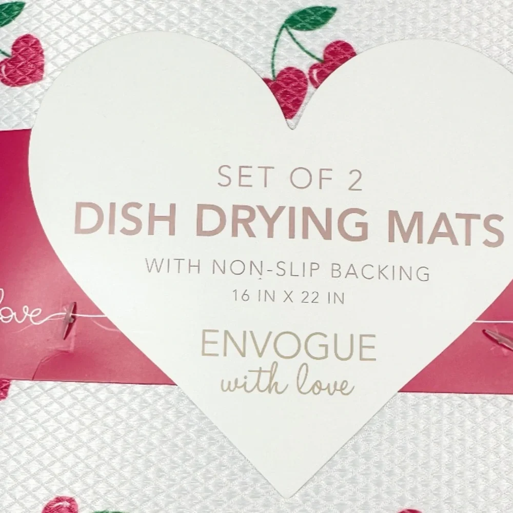 NEW Envogue VALENTINE HEART SHAPED CHERRY Dish Drying Mat Set/2